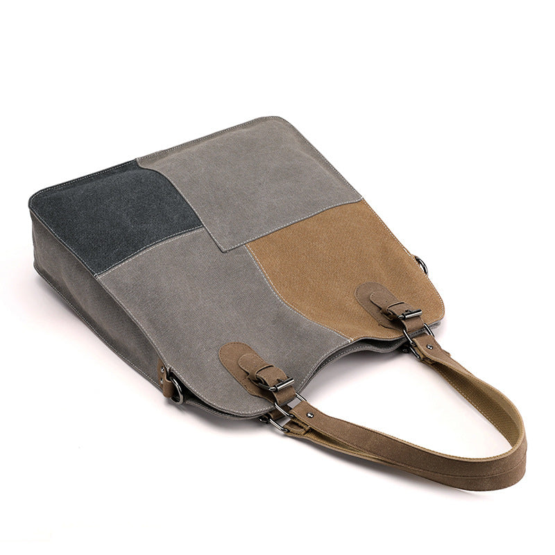 Dame Retro Patchwork Canvas Taske med Stor Kapacitet