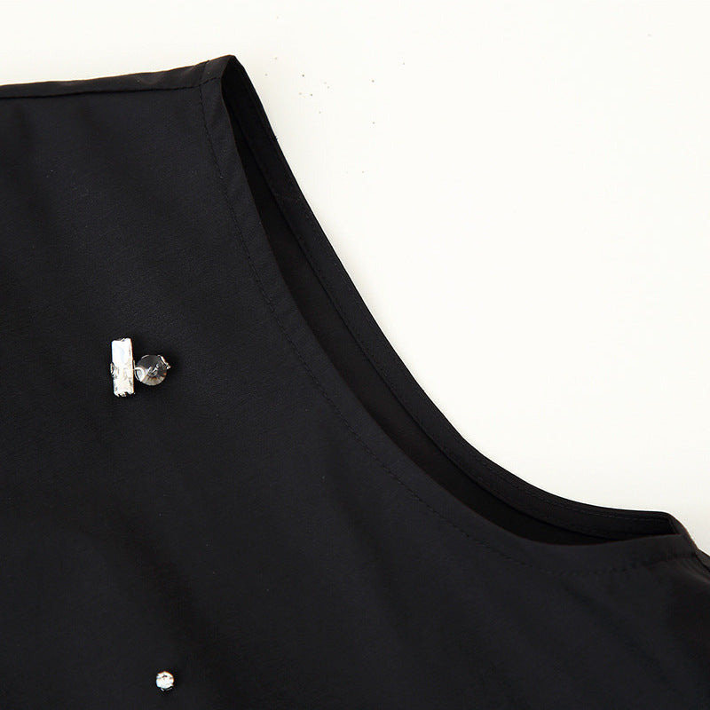 Irregular Design Beaded Ruffled Sleeveless Shirt For Women