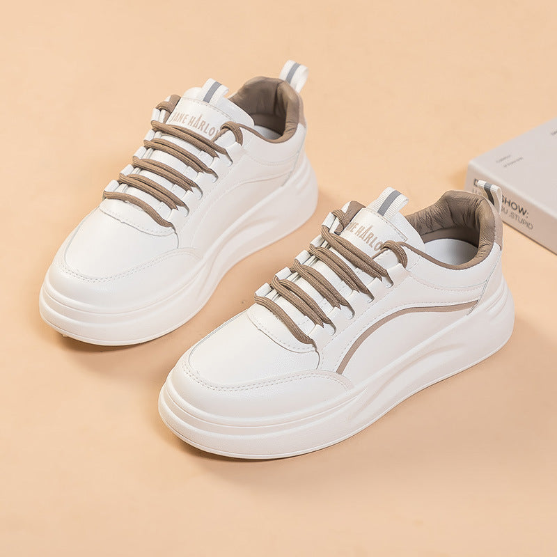 Women's New Muffin Platform White Shoes Leather Waterproof Stylish Sneaker Spring