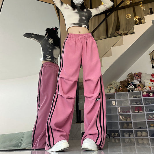 American Style Retro Workwear Three Bars Straight-leg Pants Women's