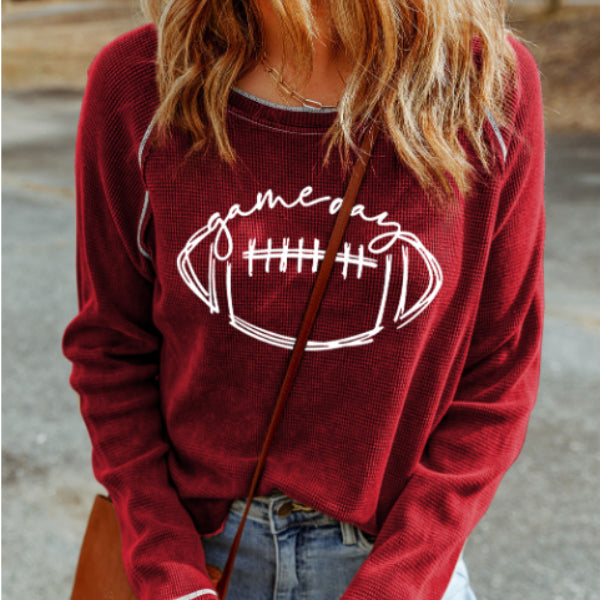 Red Match Day Rugby Football Graphic Thermal Knitting Top