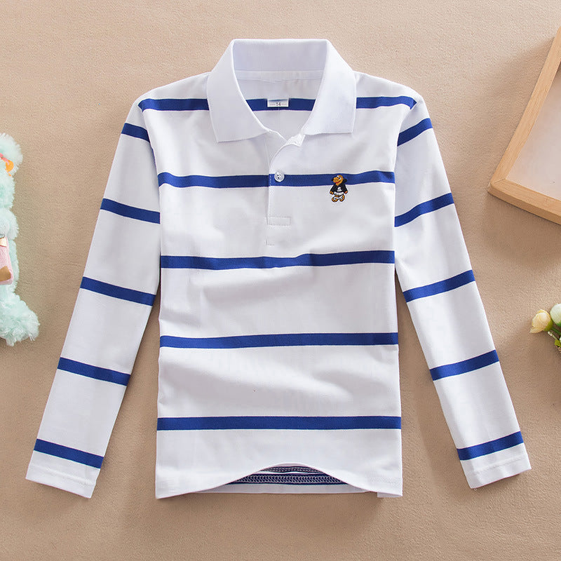 Turn-down Collar Long-sleeve T-shirt Childrens Clothing Business Top