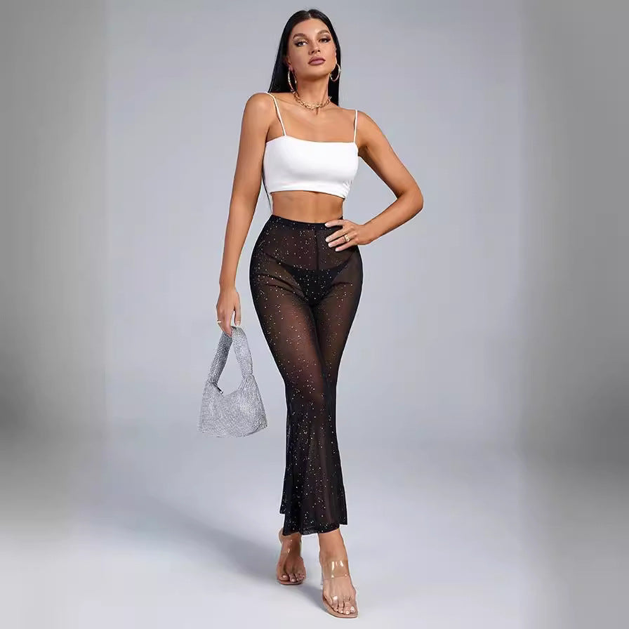 Women's Solid Color Versatile Mesh Sheer Casual Trousers