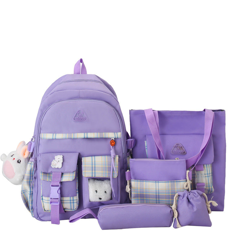 Cute Preppy Style Backpack Five-piece Set
