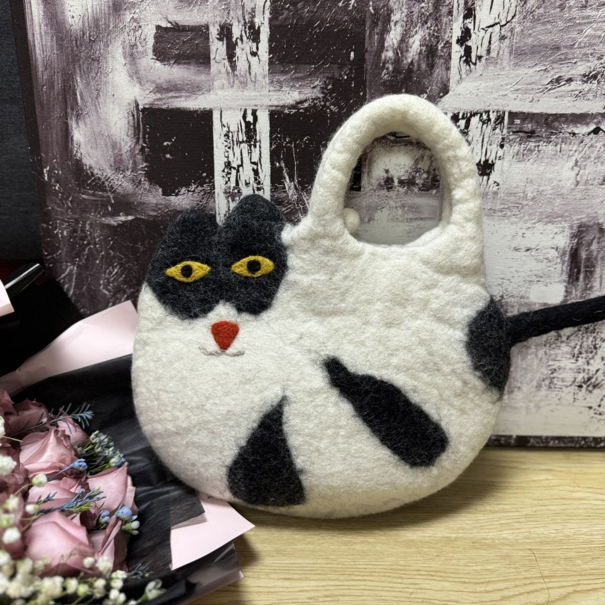 Handmade Nepalese Wool Felt DIY Cute Cat Tote Bag