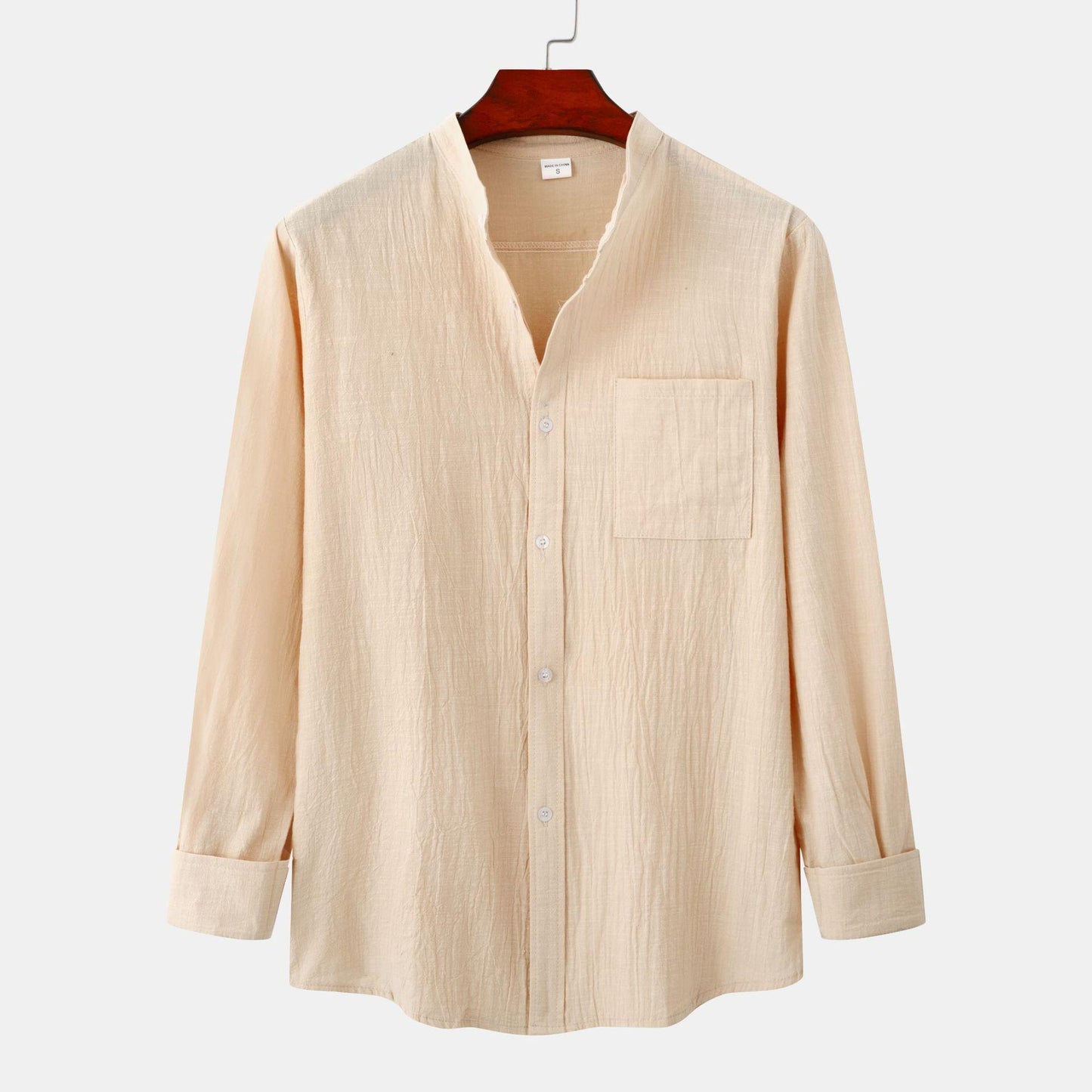 Men's Slim Solid Color Long Sleeve Shirt Cotton And Linen Casual Shirt