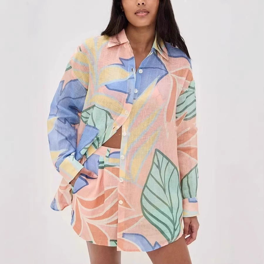 Relaxed-fit Linen Blouse And Long-sleeve Set