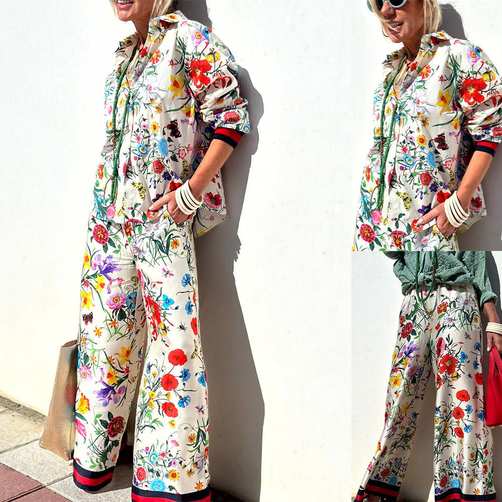 Printed Casual Trousers Shirt Fashion Tops Suit