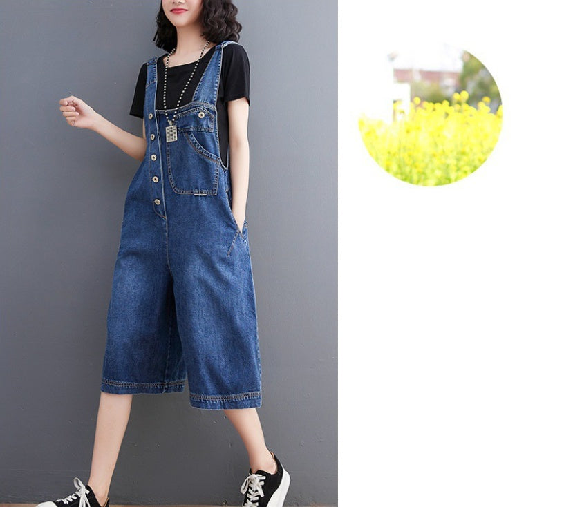 Women's Plus Size Korean Style Denim Overalls Five Points Pants