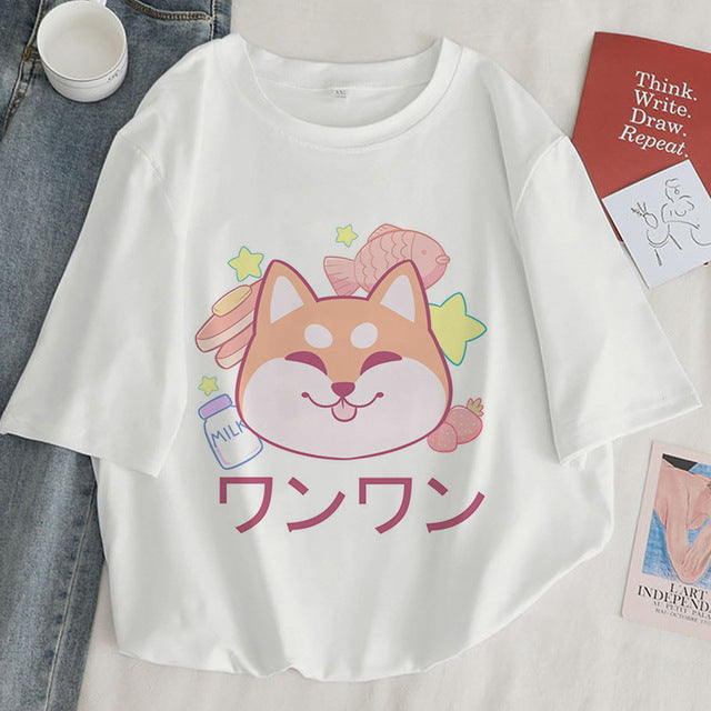 Cute Women's Cat Cartoon Pattern T-shirt