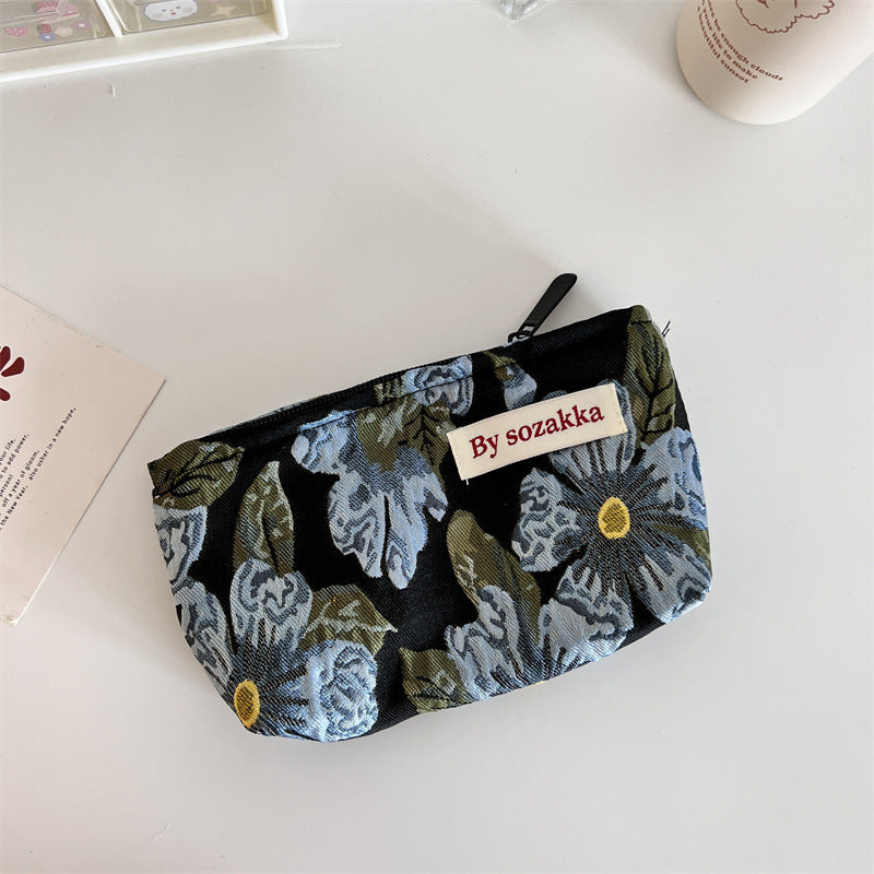 French Relief Flower Makeup Simple Portable Handbag Casual Mobile Phone Handheld Bag