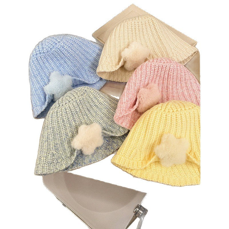Korean-style Cute Plush Star Knitted Bucket Hat