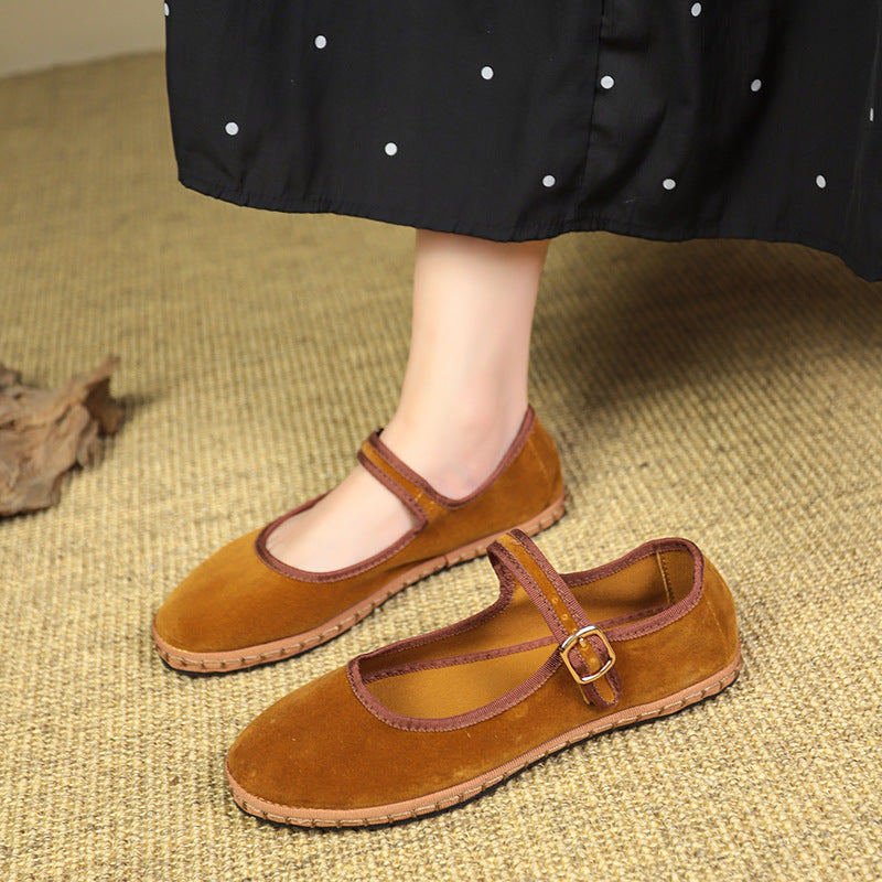Retro Flat Bottom Suede Pumps Red Gentle