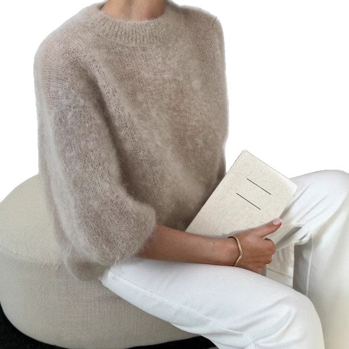 Womens Casual Solid-color Loose-fitting Cozy Plush Long-sleeve Sweater
