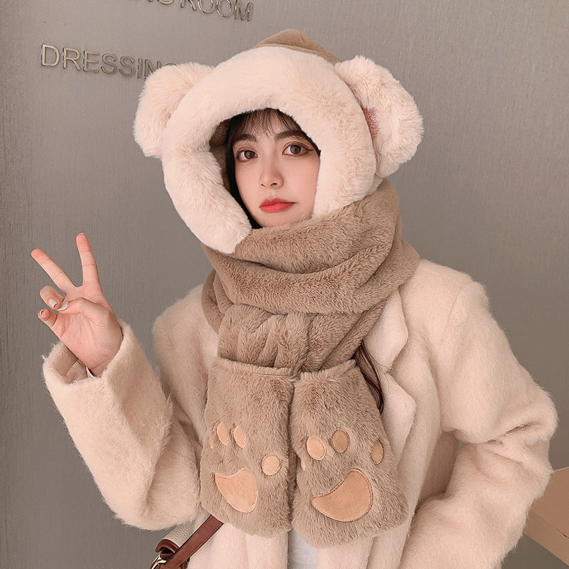 Scarf Gloves All In One Three Piece Set Warm And Cold Net Red All Match Hat