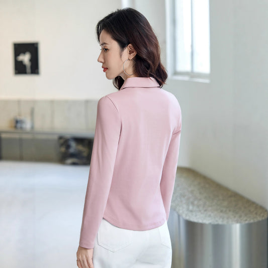 Womens Fashion Minimalist Slim-Fit Half-Zip T-Shirt