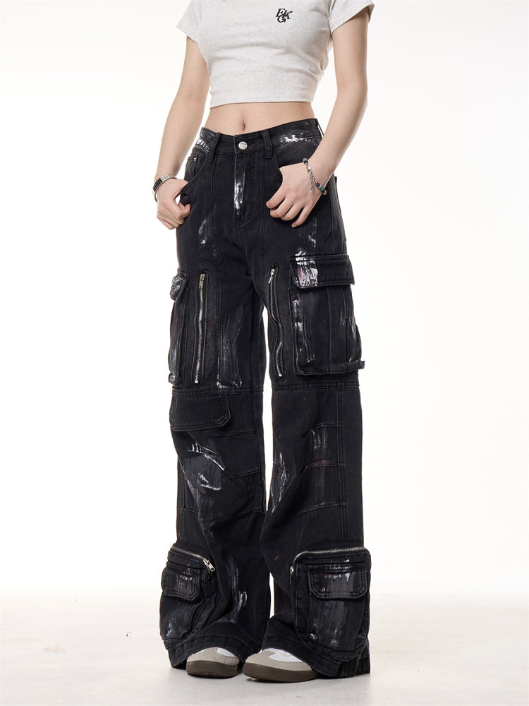 Make Old Graffiti Dyed Multi Pocket Workwear Jeans