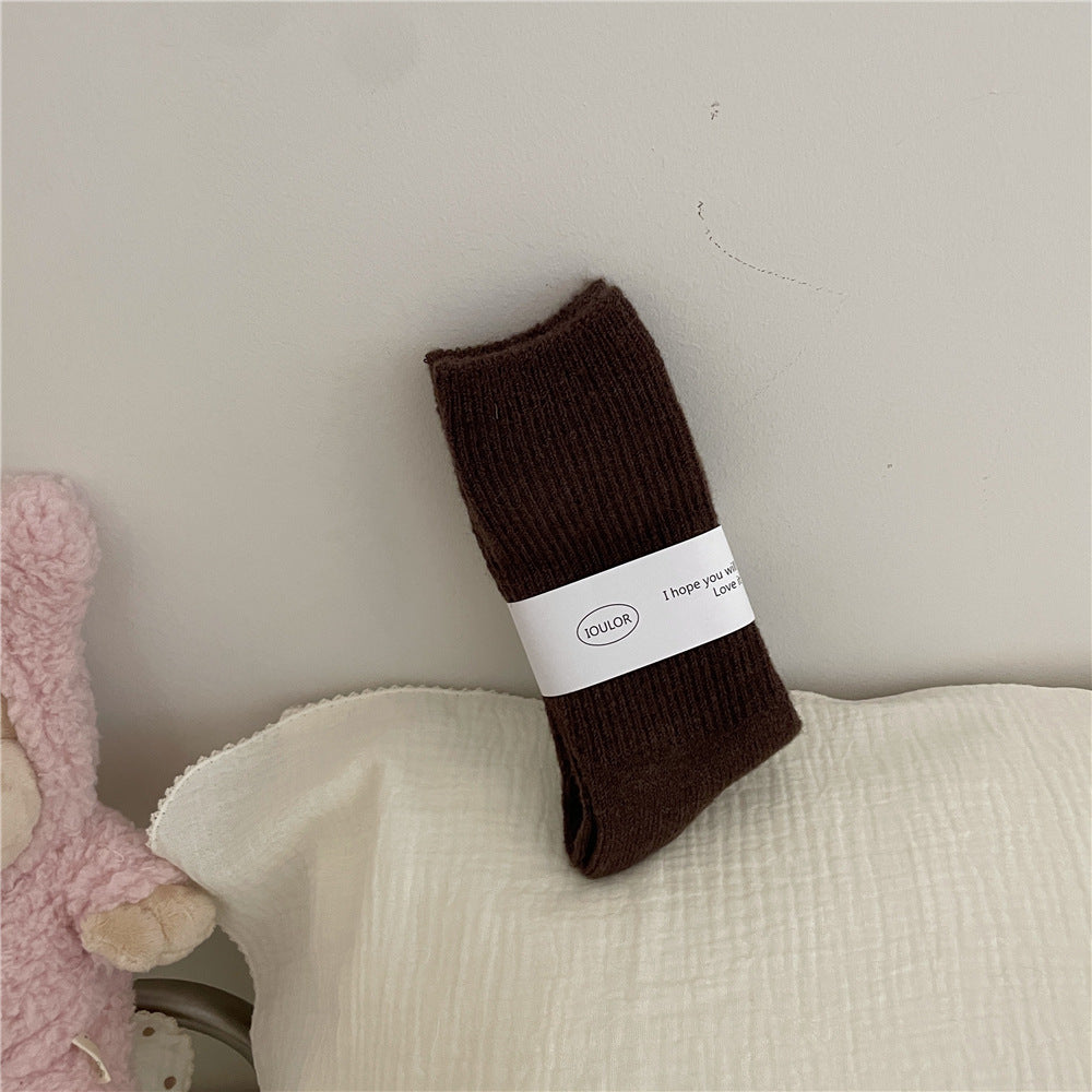 Solid-color Wool Socks Extra-thick And Warm Mid-calf Socks
