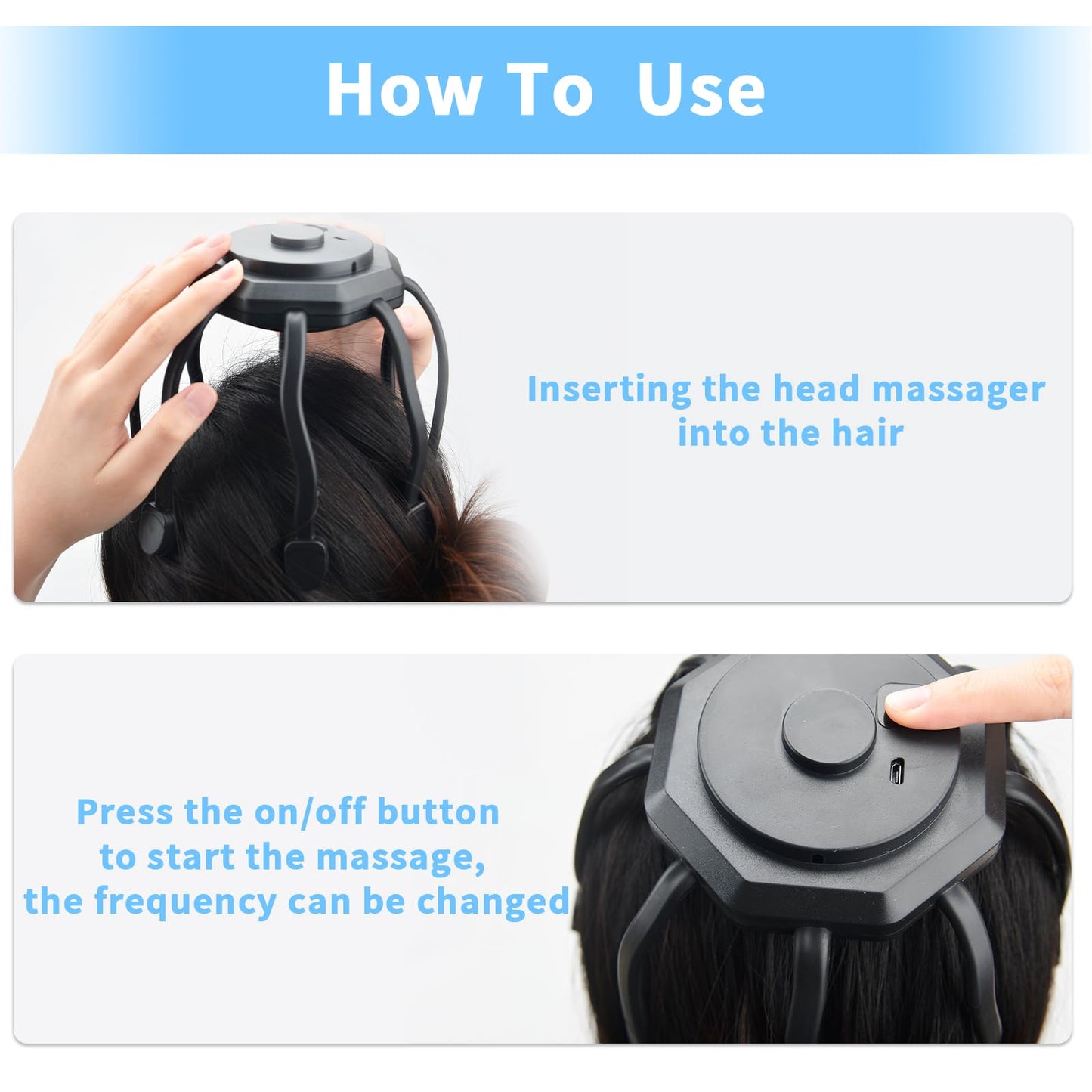 Ultra hårbottenmassager, bärbar huvudmassageapparat för att lindra smärta och ångest, stressavslappning, spänning, avkoppling, djup sömn (svart)