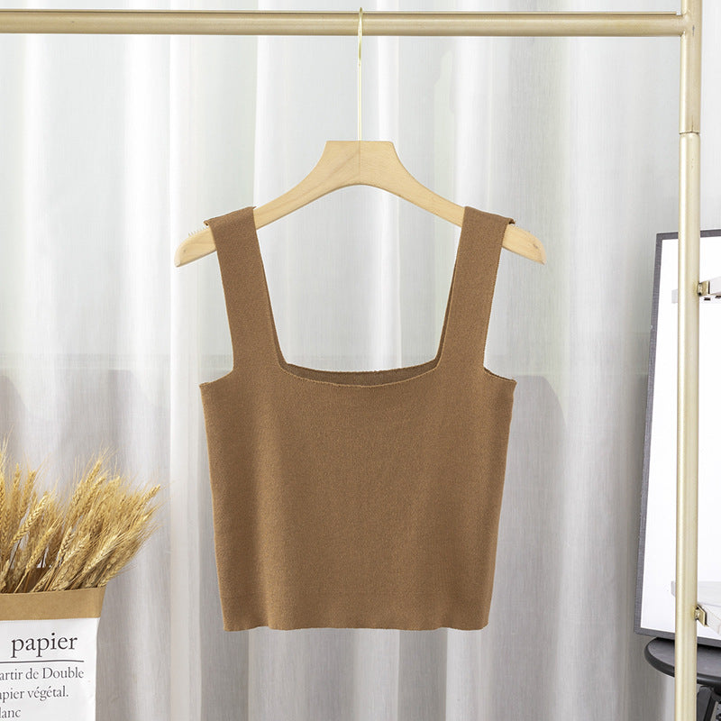 Short Square-neck Knitted Innerwear Camisole Vest