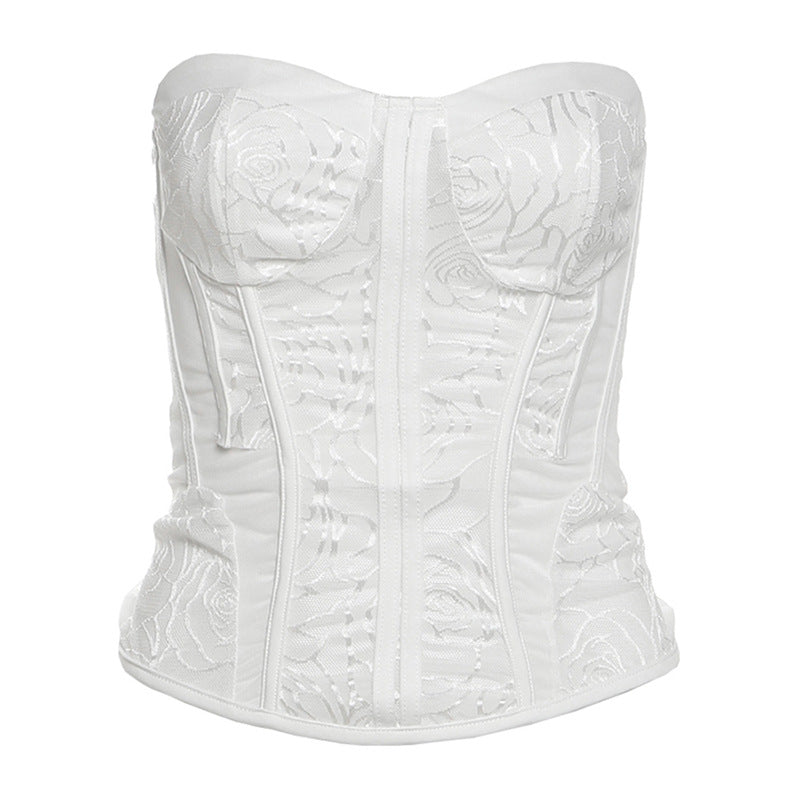 Women's Solid Color Slim Wrap Bustier Vest High Waist Skirt Set