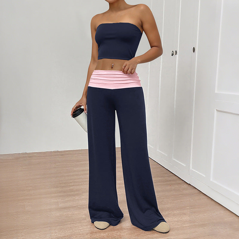 New Sweet And Cool Casual Two-piece Contrast-color Lounge Pants Set