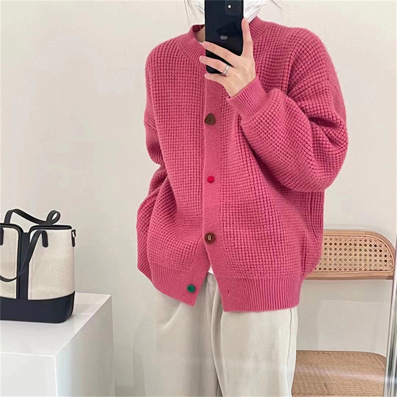 Women's Lazy And Gentle Color Button Sweater Coat