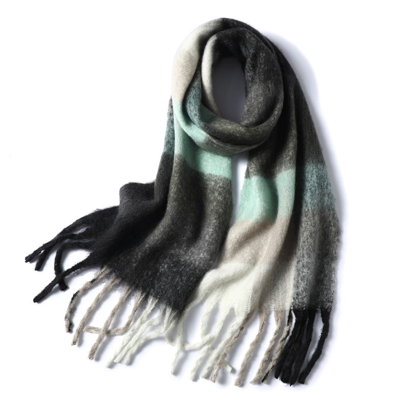 Women's Long Thick Beard Plaid Color Matching Scarf