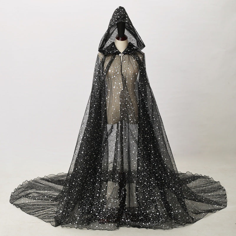 Stage Costume Shiny Bronzing Hooded Cape