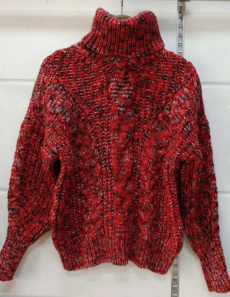 Autumn And Winter New Women's Wool Turtleneck Pullover Twist Long Sleeve Loose Knitted Bottoming Shirt