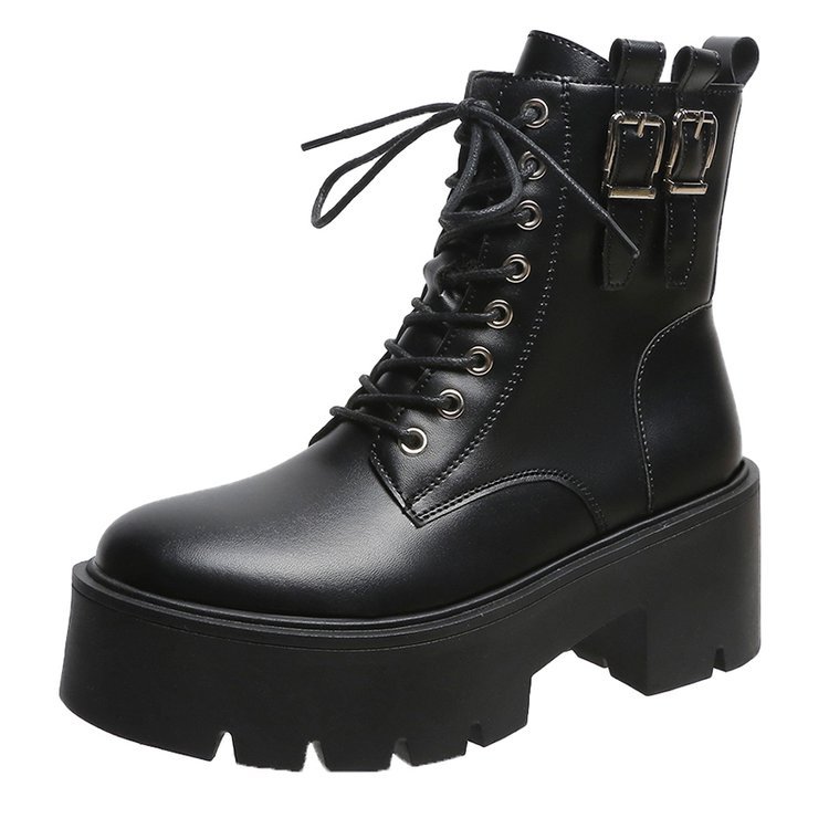 Women's British Style Lace-up Leather Motorcycle Martin Boots