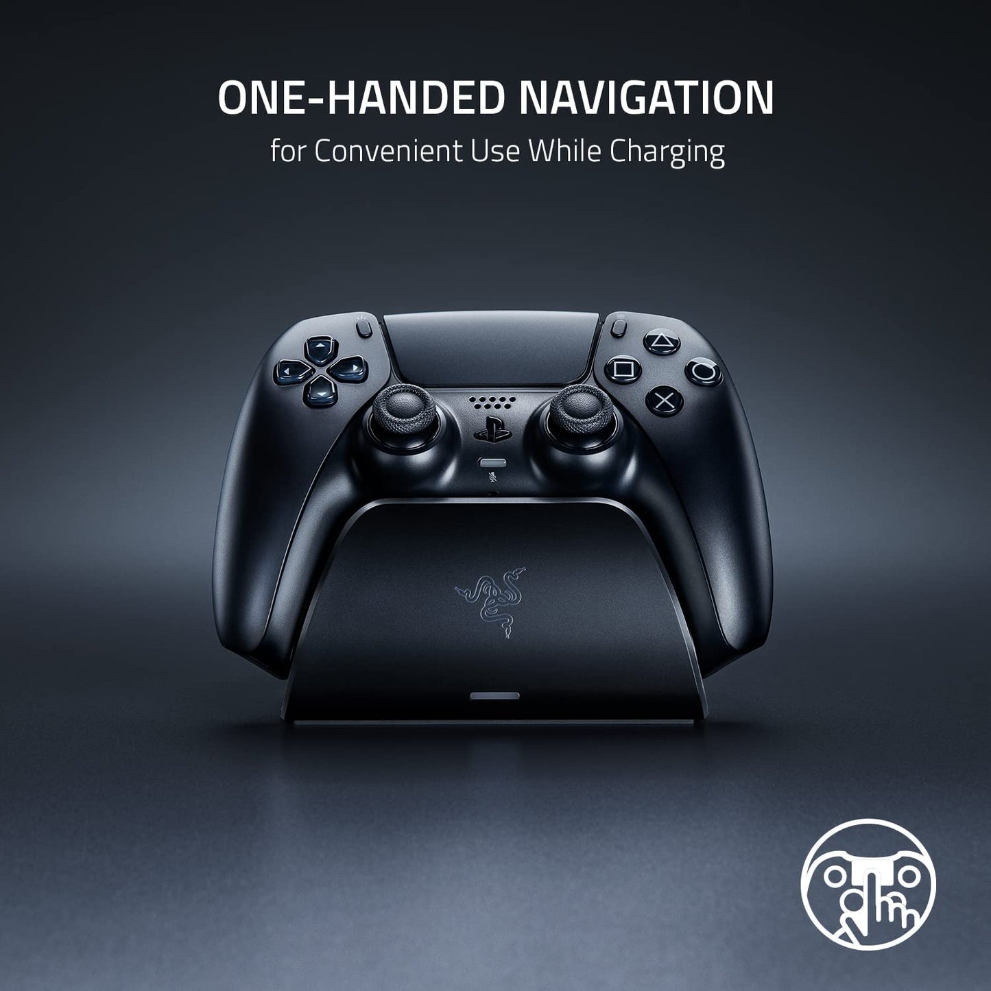 Razer snabbladdningsstativ – snabbladdningsstativ för PlayStation 5-kontroll (snabbladdning, böjd vagga, driven med USB, enhandsnavigation) midnattssvart