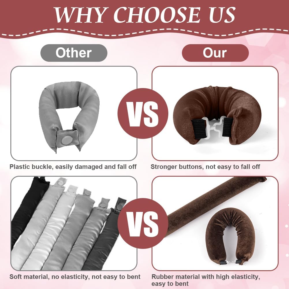 LOPHE 3 st Heatless Hair Curler, Heatless Curls Blowout Stavar Pannband för alla hårtyper, Mjukt hår Roller Stavar med krok (brun, 3pcs)