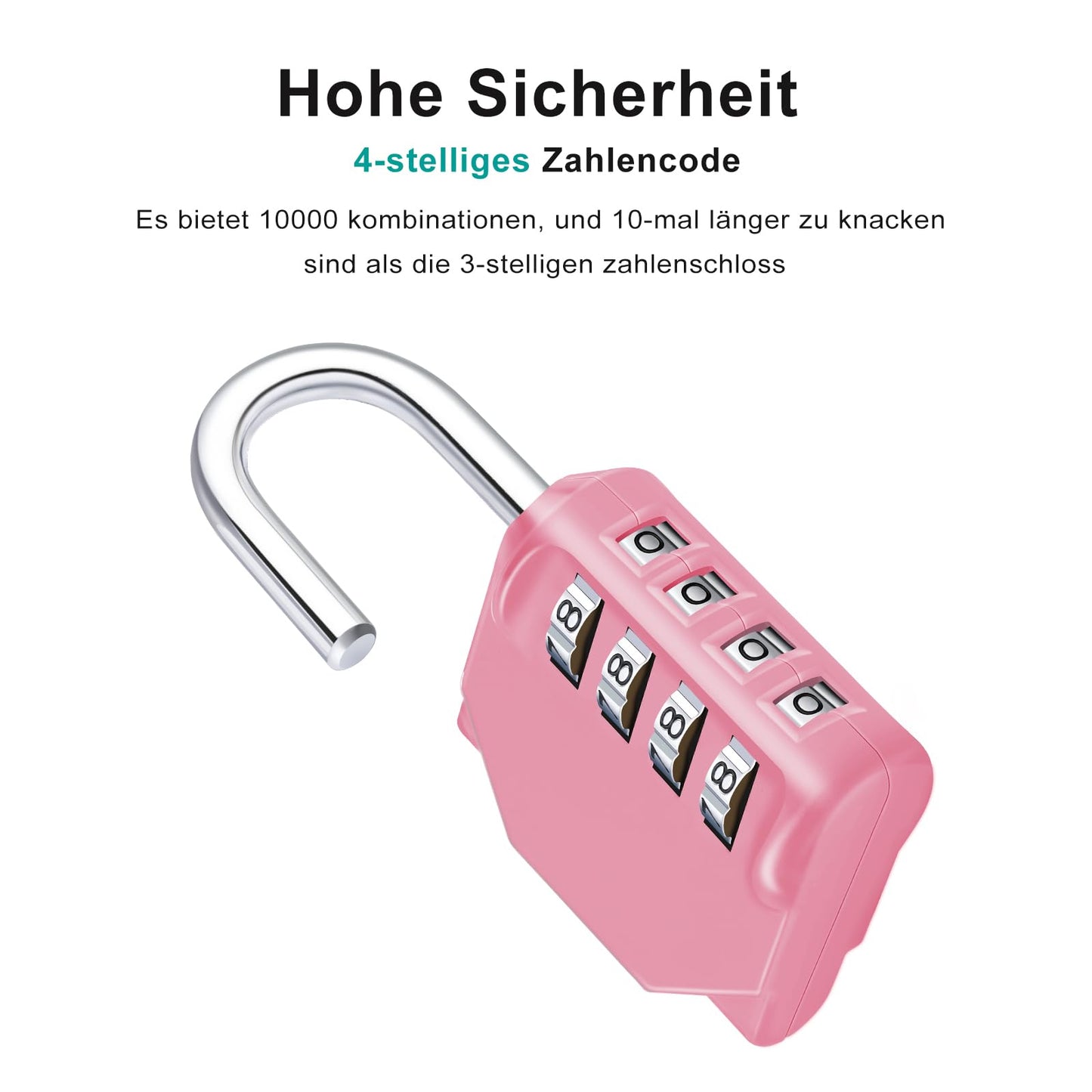 THEGE Kombinationslås 4 siffror, gardiner hänglås med nummerkod för gym, spindlås, gardinlås siffror väderbeständig för dörr, trädgårdsstaket (rosa)