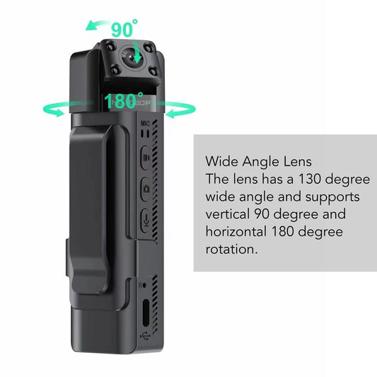 WiFi Small Body Camera, 1080P Police Body Cam med 180° Roterbar Lins, Säkerhetsvideo Kompaktkamera med IR Night Vision för Resor, Förare, Delivery Man, Föreläsning