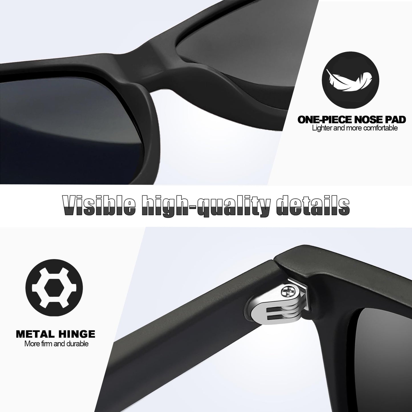 Joopin Solglasögon Herr Polariserade Retro Rektangulära Solglasögon UV400 Dam Spegel Stor Polarized Square Sunglasses for Men and Women för Utomhus Vandring Fiske Golf