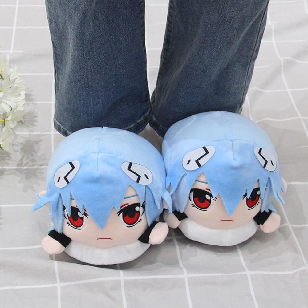 DEXSHUN Ayanami Rei Anime tofflor söt tecknad unisex bomullstofflor hem casual tofflor höst vinter varma tofflor