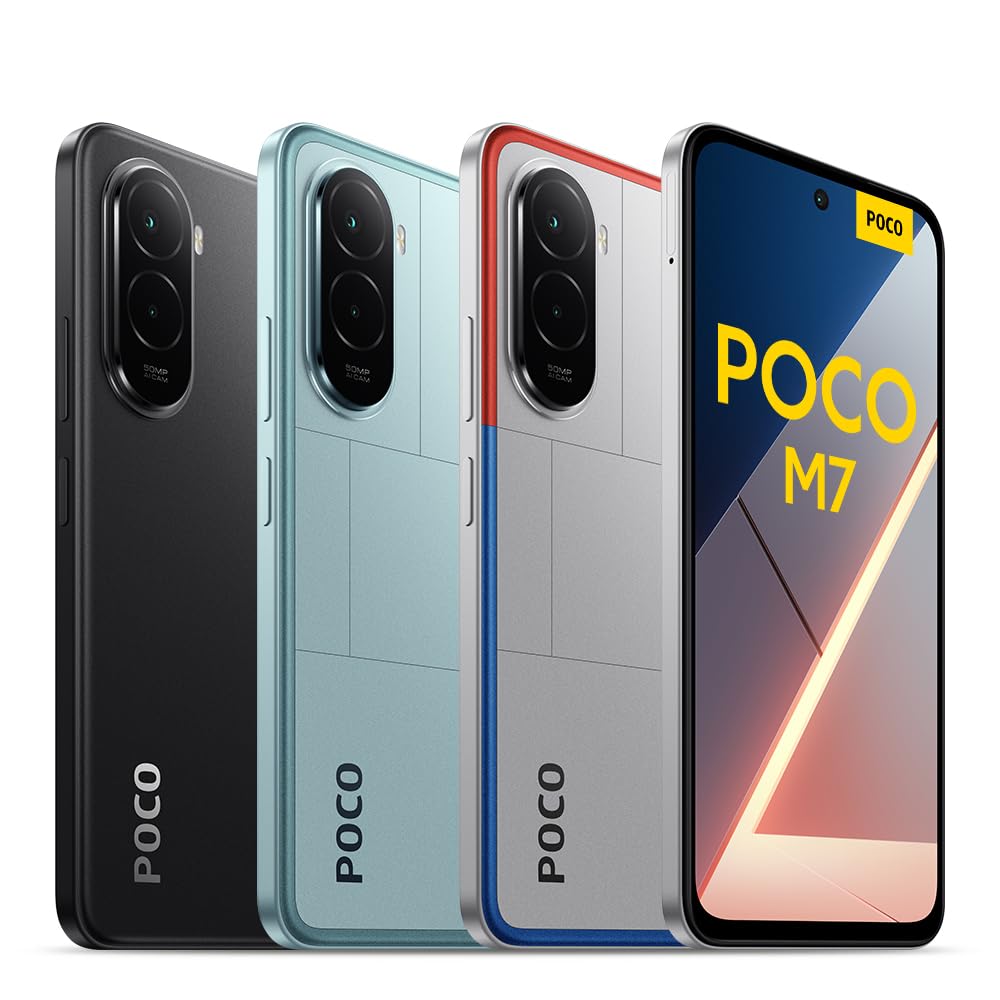 Xiaomi POCO M7, Smartphone 6+128 GB, 6,9 tums FHD+ 144 Hz skärm, Snapdragon 685, 50 MP AI dubbelkamera, 7000 mAh, silver, laddare ingår inte