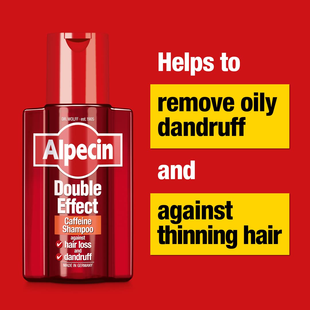 Alpecin Double Effect Schampo 1x 200ml | Avlägsna mjäll och få en naturlig hårtillväxt | Energizer för starkt hår | Hårvård för män som tillverkats i Tyskland