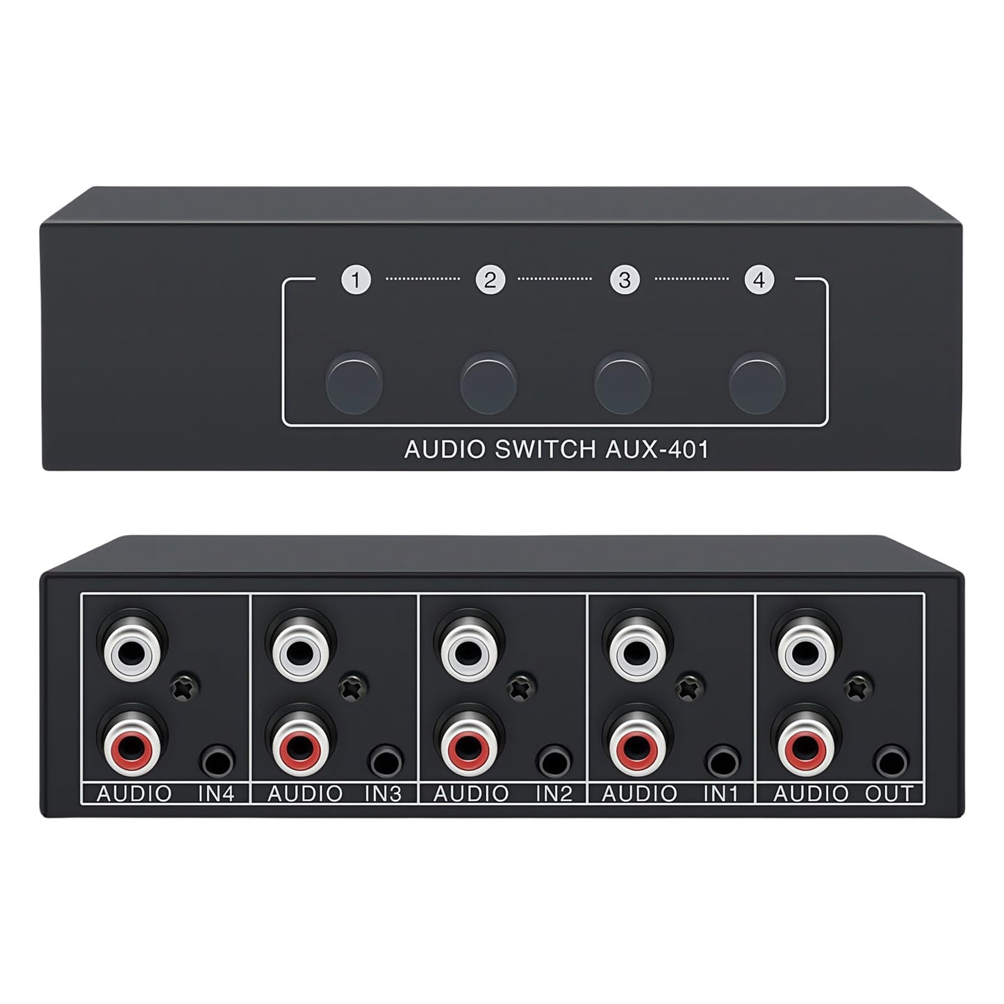 Ljudbrytare, AUX-ljudbrytare, RCA L/R ljudomkopplare 4(1)-i-1 (4)-out, typ switch RCA ljudbrytare, 3,5 mm ljudsplitter för hörlurar, phono, högtalare