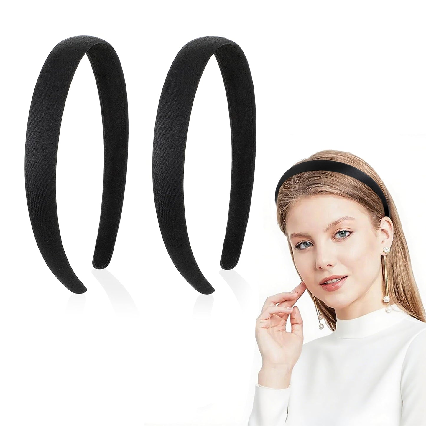 Hpmjz 2 st svart mocka som pannband kvinnor 2 cm breda pannband halkskydd mode enfärgade enfärgade hårband mjuka enkla inga tänder tjocka ringar hårtillbehör kvinnor flickor presenter