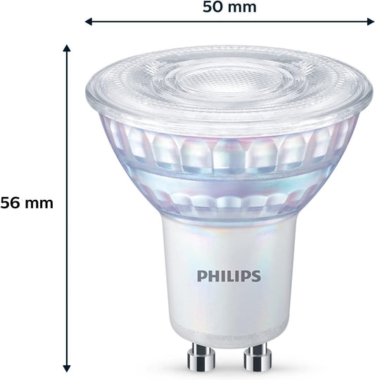 Philips Classic LED-ljuskälla, 50W, GU10, C90, varmvitt ljus, Warm Glow, 2000-2700 kelvin, 15 000 timmar, dimbar, 6-pack