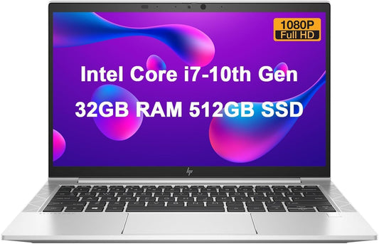 HP EliteBook 830 G7 pekskärm bärbar dator, 13,3-tums FHD-bärbar dator, Intel Core i7-10610U, 32 GB RAM, 512 GB SSD, amerikanskt tangentbord, QWERTY, Windows 10 Pro (renoverad)
