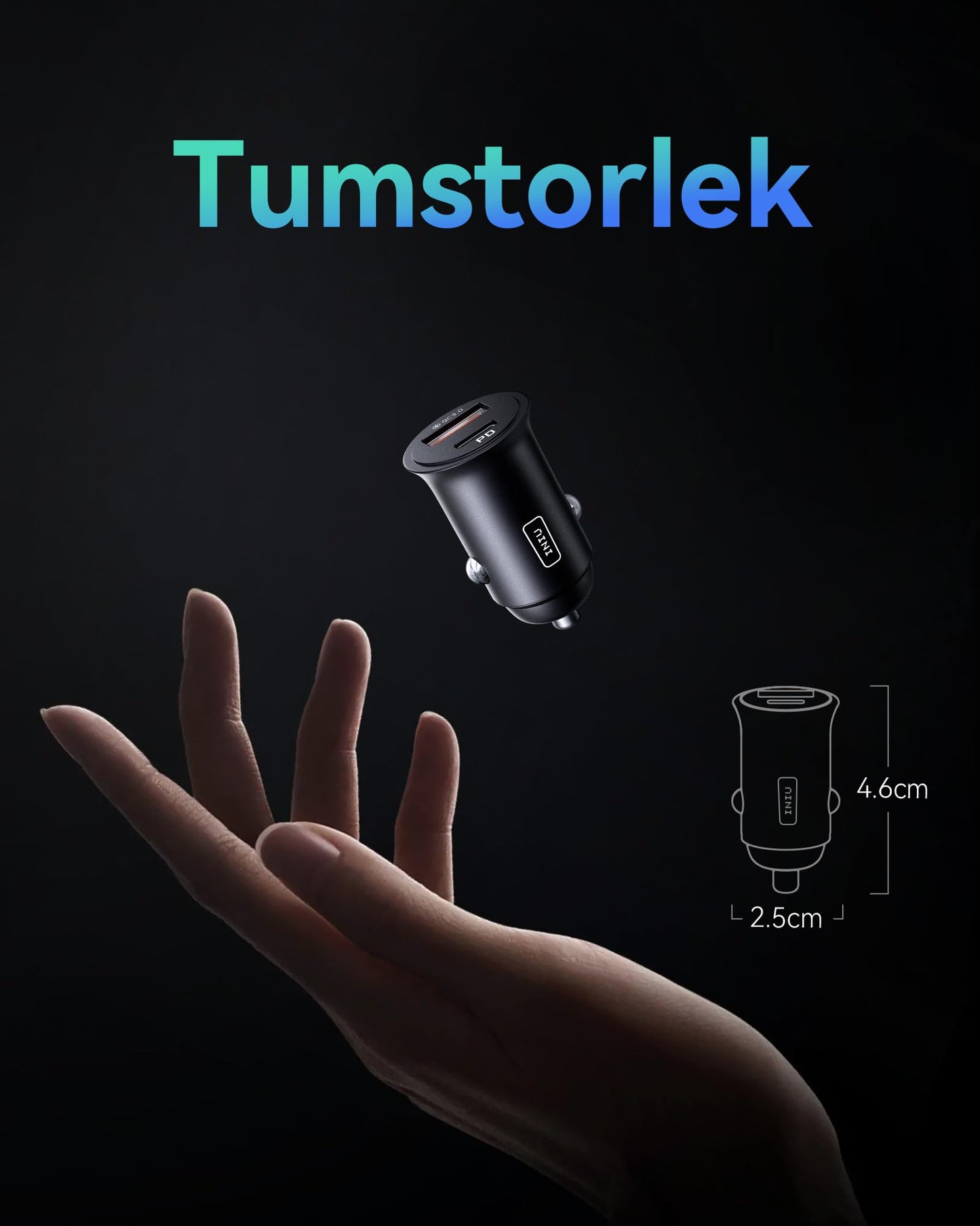 INIU 60W Billaddare [USB C + USB A], PD & QC 3.0 Snabbladdning USB-Adapter, Typ-C Cigarettändare med blå LED-Lampa, Billaddningsadapter för iPhone 16 15 14 13 12 iPad Samsung S24 S23 S22 AirPods Pixel