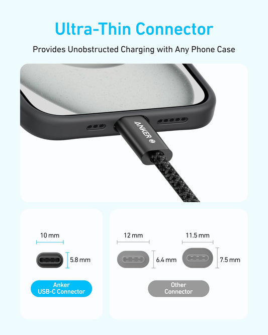 Anker USB C till USB C-kabel, 240 W USB C-kabel, USB C-laddningskabel 90 cm lång för iPhone 16/15-serien, MacBook Pro/Air, iPad Pro/Air, Galaxy S24/S23