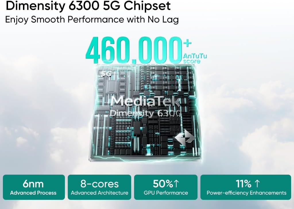 realme 14T smartphone 5g, 8+256 GB, 5260 mAh batteri, dimensity 6300 chipsats, IP69-vattentät, 50 MP-kamera, 120 Hz skärm med ögonvänlig effekt, lila, Amazon exklusiv (utan adapter)