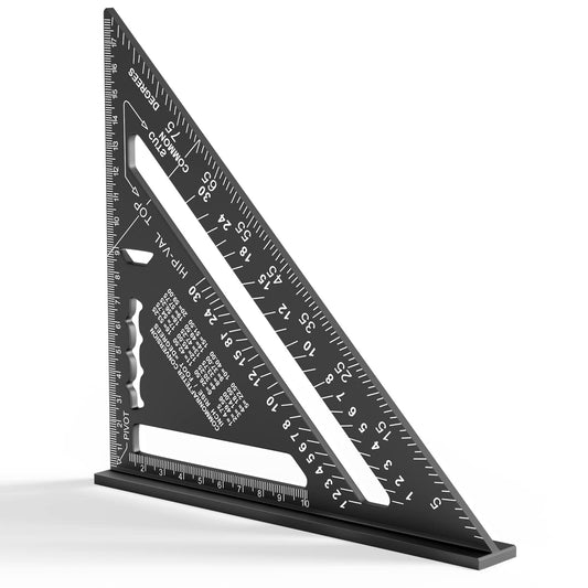 Newaner 180 mm snickarvinkel, aluminiumlinjal, 45°, 90° förtjockad, triangulär snickarvinkel, hög precision mätverktyg, för snickare, takläggare, ingenjör (svart)