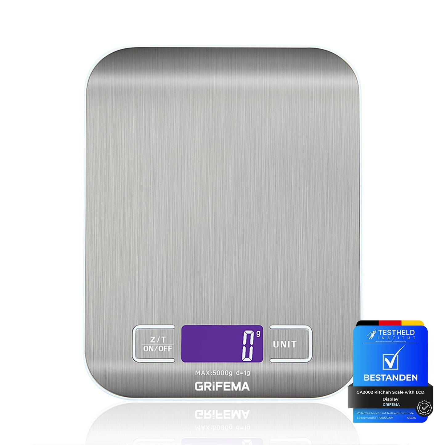 GRIFEMA - GA2002, köksvåg med LCD-skärm, rostfritt stål, multifunktionell matvåg 5 kg/11 lbs, blå [Amazon Exclusive]