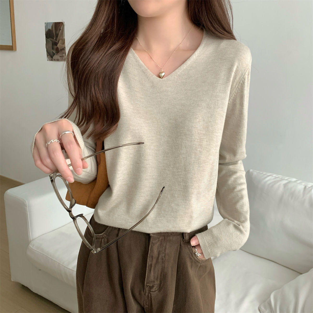 Loose Vneck Soft Cozy Sweater For Layering