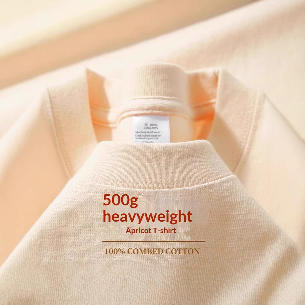 Ivory White 500g Heavyweight Pure Cotton Solid-Color Short-Sleeve Top